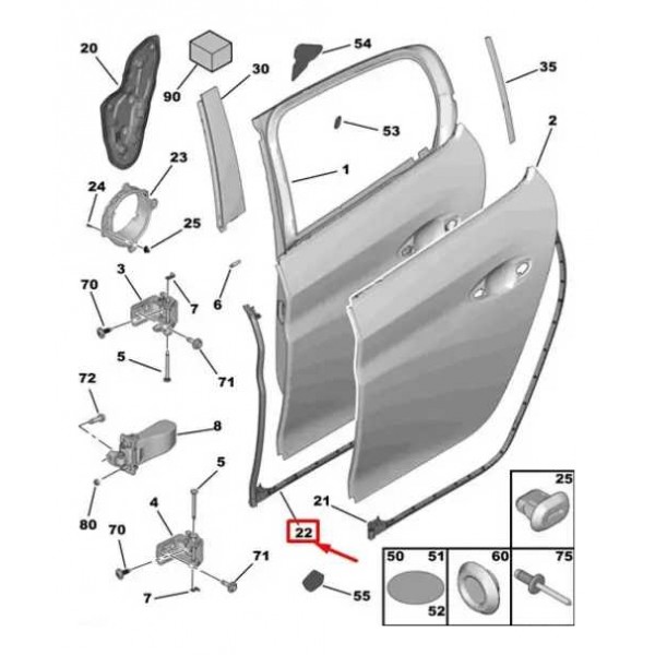 Borracha Porta Traseira Direita Peugeot 208 9823194780 Preto