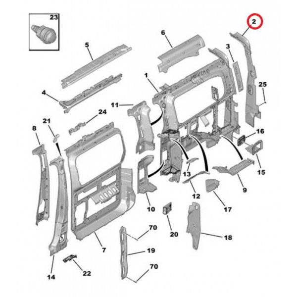 Reforco Coluna Traseira Fiat Scudo Jumpy Expert Esquerdo Preto